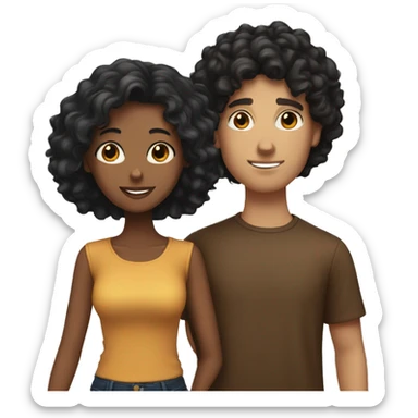 A couple . White boy with black hair and brown girl with curly brown hair  sticker