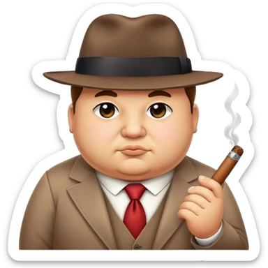 cute chubby mafia boss with fedora hat and tiny cigar sticker