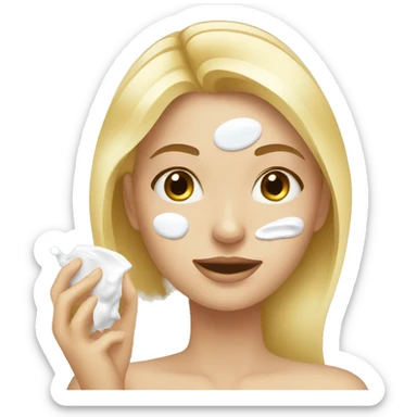 blonde girl applying cream on her face sticker