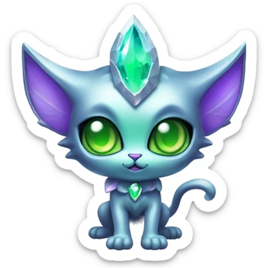 Shiny, Sparkly, Dark-type-Fairy-Type-Psychic-Ice-type-Fakémon-Alien-Cat Blind Purple eyes, green gem, full body sticker