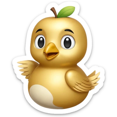 3D emoji of a small golden and cream bird in Apple Memoji style, soft studio lighting, glossy finish, black background, minimalistic and centered. sticker