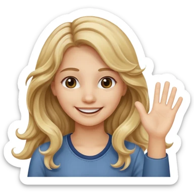 18 year old girl with long wavy dirty blonde hair waving smiling sticker