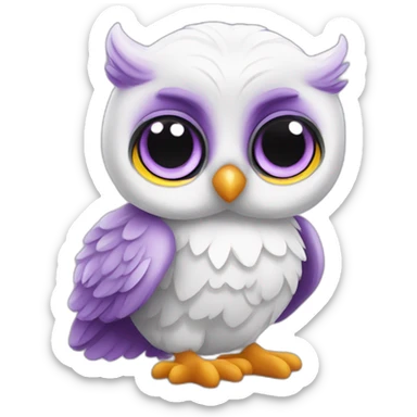 cute baby owl white purple sticker