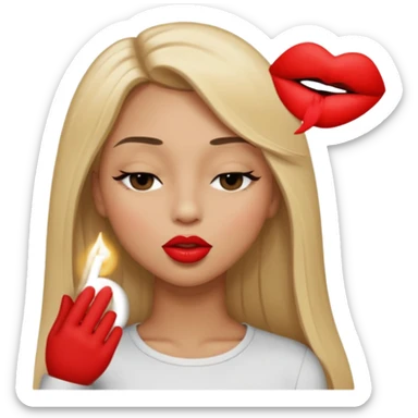 Mujer color de piel moreno claro, posicionada de lado, con cabello rubio largo, lacio y suelto, ojos negros, un ojo cerrado, mandando un beso de lado sticker