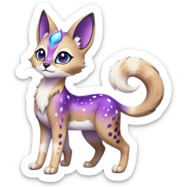 Colorful black-violet-indigo-purple-gradients nebulae nebula starry galactical shiny white-stars-spotted glorious iridescent divine exotic cute cool beautiful realistic Meloetta-caracal-civet-sergal-oncilla-animal-Fakémon-hybrid-fursona (full body) sticker