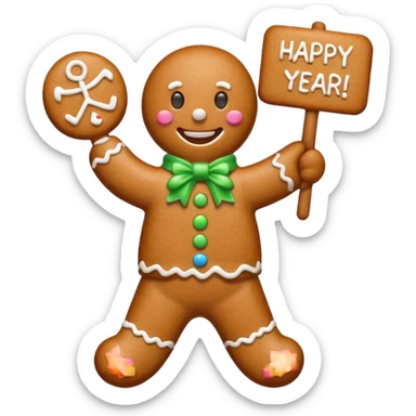 gingerbread man with a happy new year sign sticker
