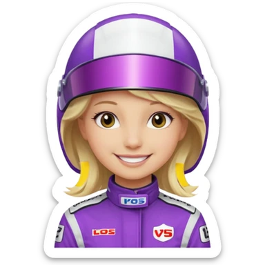 girl blonde, Race Driver purple cloth, white helmet sticker