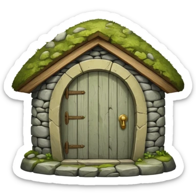Round stone hut with wooden door.




 sticker