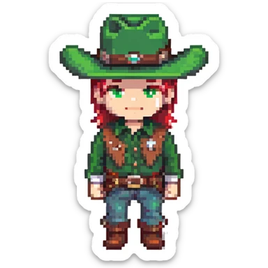 Cowboy with a green hat without a star, western clothes sticker