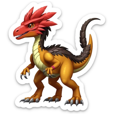 Dark Furry feather-mane Cool Edgy shiny Digimon-Fakemon-Guilmon-Velociraptor-Dinosaur-Drake full body   sticker