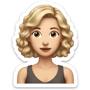 Woman with brown hair with spit blonde underneath, wavy at her shoulders. Brown eyes. Peachy lips with no cupids bow. Subtle freckle spots around her face. sticker