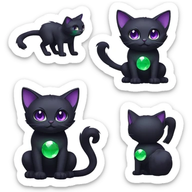 Black Dark-type-Fakémon-Cat Purple eyes, green gem on chest, full body sticker