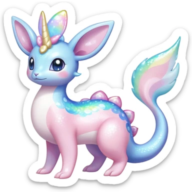 Shiny Exotic Colorful Ethereal Sparkly Sylveon-Lapras-Amaura-Aurorus-Fakémon-hybrid-creature (full body)  sticker