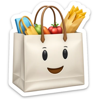 white shopping bag without face, and there are something full inside it, but it is not food sticker