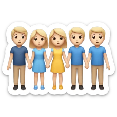 small group of simple emoji figures holding hands looking up at a falling star with calm slightly sad faces sticker