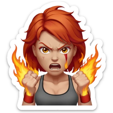 burning angry bodybuilder red haired woman sticker