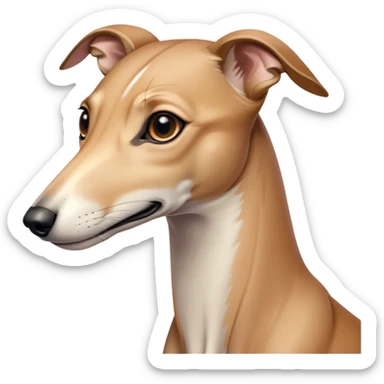 Cinematic Noble Fawn Greyhound Portrait Emoji, Poised and regal, with a slender, aerodynamic build and a smooth, elegant fawn Fur, deep-set soulful eyes, Simplified yet sharp and sophisticated features, highly detailed, glowing with a soft, dignified glow, high shine, intelligent and agile, stylized with an air of grace, focused and attentive, soft glowing outline, capturing the essence of a watchful and swift companion, so majestic it feels as though it could dash out of the screen with effortless authority! sticker
