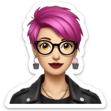 Punk female earrings , glasses,read and black short hair, sticker