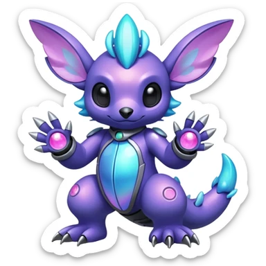 Mechanical Nebulae Beautiful Gorgeous Pretty Pastel Hot Exotic Lush Warm Cute Adorable Colorful Shiny Iridescent Futuristic Modern Cybernetic Stitch-Protogen-Vernid-Fakémon-Pokémon-creature-fusion (full body) sticker