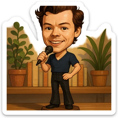 illustration of a pop singer with a microphone in bobblehead style sticker