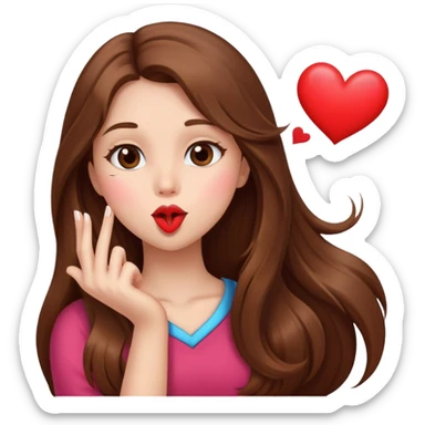 girl with long brown hair blowing a heart kiss sticker