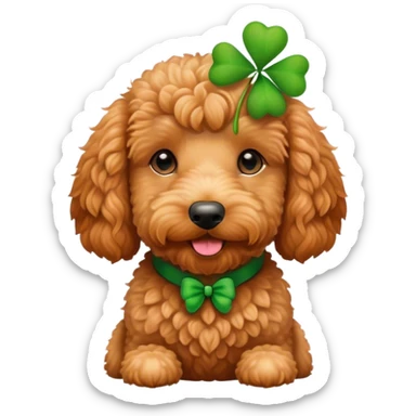 Red golden doodle with green clover  sticker