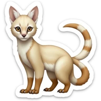 Plain albino soft smooth silky pale light pastel white glorious divine exotic cute cool beautiful fantasy-caracal-civet-genet-sergal-vernid-Cacomistle-Trico-oncilla-animal-Fakémon-hybrid-fursona (full body) sticker