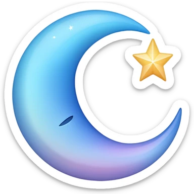 sparkly glossy pastel blue-gradient crescent moon sticker