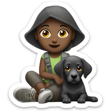 squatting girl with charcoal lab outdoors sticker