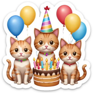 3 cats and a kitten at a birthday party sticker