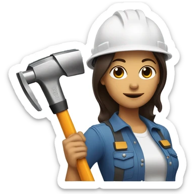 brunettewoman with a construction helmet and an electric hammer in her hand sticker
