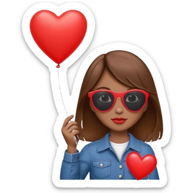 brown hair girl with sun glasses holding red heart balloon sticker