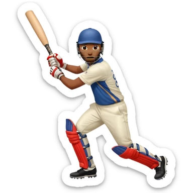 Right handed cricketer playing a straight drive shot with a cricket bat sticker