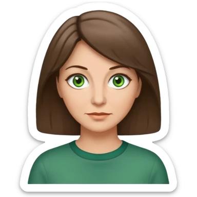 middle age woman with green eyes and long straight ashy brown hair  sticker