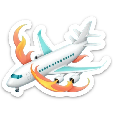 Minimalist flame combined with airplane outline icon, thin contour, monoline vector, premium travel promo emoji, aqua teal and light coral, transparent background, 512x512 sticker