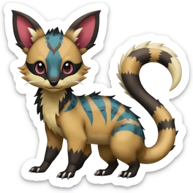 Rare warm-colored exotic cute epic aesthetic gothic colorful Salandit-Eevee-Civet-species-Fakemon-hybrid-creature, with wild markings, full body sticker