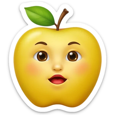 Yellow apple emoji biting lip and raising one eyebrow sticker