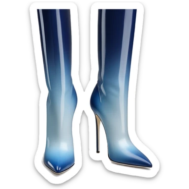 Realistic isolated top view of a pair of navy blue to pastel blue ombre Jimmy Choo stiletto heel ankle bootie boots. sticker