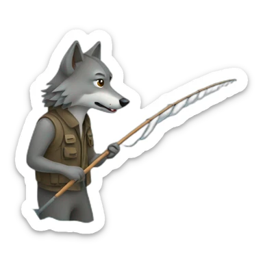 a wolf fishing sticker