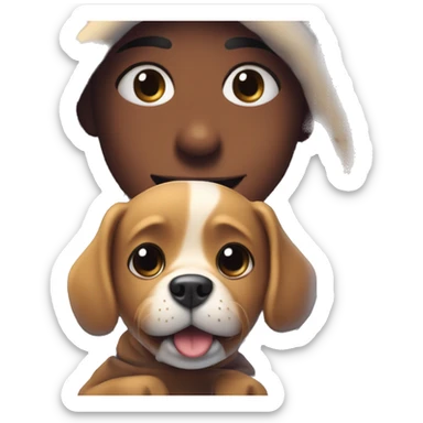 A little dog named Charlie and his owner named Habibi Ale, happy in the cold morning  sticker