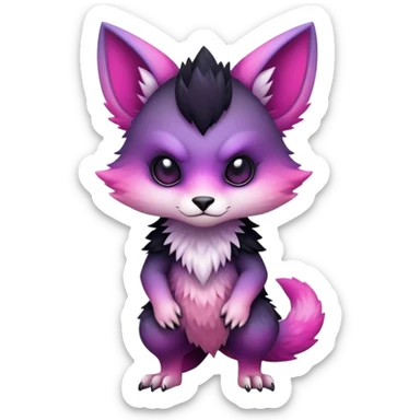 Cool Edgy Kawaii Black-pink-purple-gradient badass Fionbri-Vernid-Trico-animal-creature full bodyd sticker