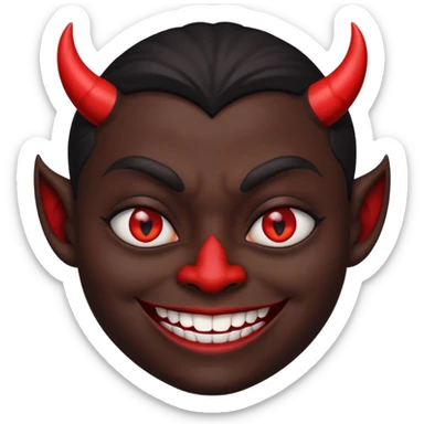 evil person with devilish smile and black face sticker