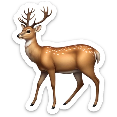 cinematic-noble [deer]-realistic-full-body-standing on all fours-emoji,-tail-tucked-close,-head-tilted-dramatically,-sleek-[fawn]-fur,-simplified-yet-realistic-focused-features,-highly-detailed,-glowing-with-an-almost-sarcastic-glow big antlers sticker