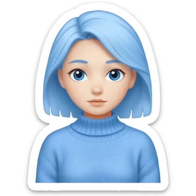 sky-blue Girl's wool sweater with light fabric folds and soft shading, casual style, Knitten.only wool sweater. sticker