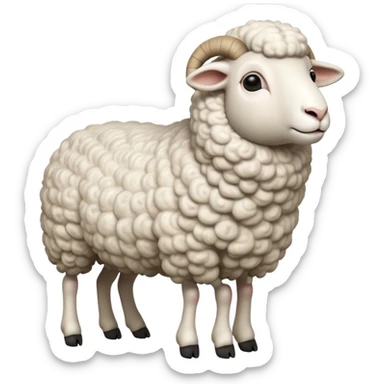 cinematic-[realistic sheep]-realistic-full-body-standing-emoji,-tail-flicking-lazily,-head-tilted-dramatically,-curly-[white]-fur,-simplified-yet-realistic-focused-features,-highly-detailed,-glowing-with-an-almost-sarcastic-glow sticker