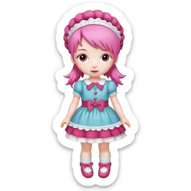 Isolated detaile illustration incredibly raspberry torte doll figurine full body with pink hair and a raspberry hairband sticker