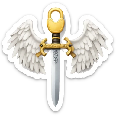 a lock with wings and arms holding a sword, the lock is holding a sword sticker