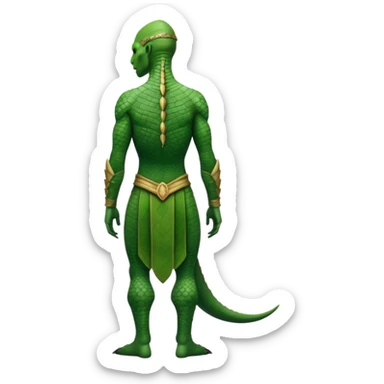 full body reptilian humanoid in ancient outfit, back view sticker
