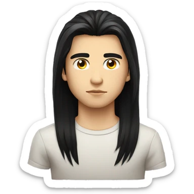 european teenager boy long black hair serious face sticker