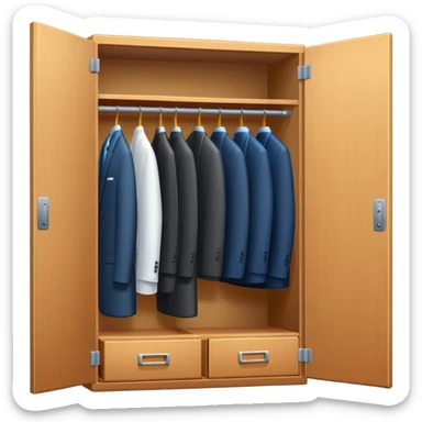 Cartoon style wardrobe cabinet with neat business attire visible through open door sticker